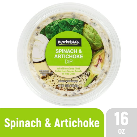 Marketside Premium Heatable Spinach Artichoke Dip Small Tub, 16 oz, 1 Count (Refrigerated)