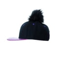 thumbnail image 2 of Unisex Style Faux Fur Pom Pom Snapback Flat Bill Cap Hat - Faux Croc Bill, Black/Purple Bill, 2 of 4