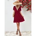 thumbnail image 6 of Women's V Neck Mini Dress with Swiss Dot and Ruffle Neckline Short Sleeves A Line Hem 95% Polyester 5% Spandex, 6 of 12