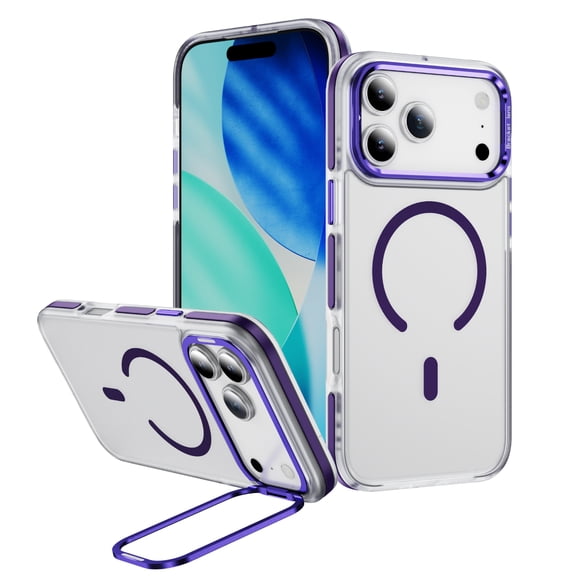 Case for iPhone 14 with Camera Cover Kickstand, Compatible with MagSafe, Luxury Thin Fit Shockproof Anti-Scratch Lightweight Drop Protective Clear Case Magnetic Wireless Charging, Purple