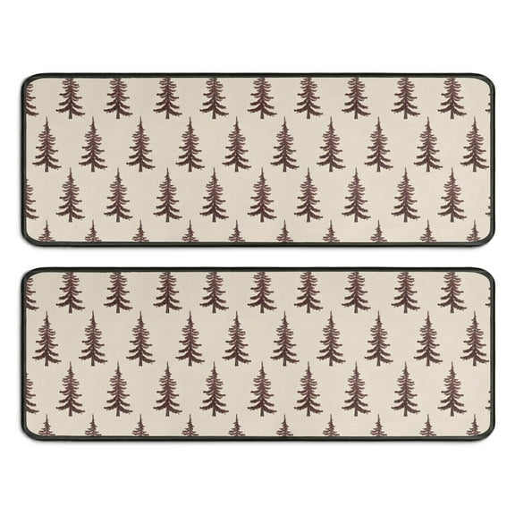 Kitchen Rugs Sets Of 2,Brown Christmas Tree Pattern Anti Fatigue Kitchen Mat Rugs Non Slip Washable,Decorative Kitchen Floor Mats for Kitchen,Sink,Laundry,17"x47" 17"x47"