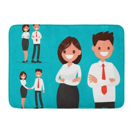 Shake Design (GODPOK Employee Worker Office Characters Couple Together and Shake Hands of Flat Design Happy People Rug Doormat Bath Mat 23.6x15.7)