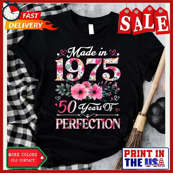 Sam Soft 50 Year Old Made In 1975 Floral 50Th Birthday Women T-Shirt