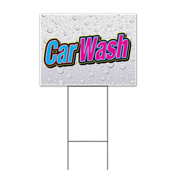 Car Wash Droplets (18" x 24") Yard Sign, Includes Metal Step Stake