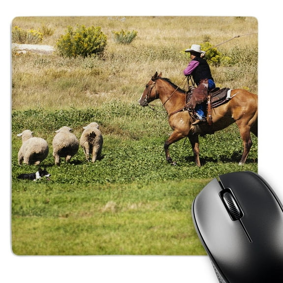 3dRose, Cowboy on horse, lassoing sheep - NA02 PWO0142 - PiperAnne Worcester, MousePad