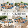 thumbnail image 7 of Boho Canopy Floral Round Table Cover 44Inch, Elastic Fitted Tablecloth for 38-42 Inch Tables, Stain Resistant Fabric, 7 of 7