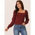 thumbnail image 3 of DARING DIVA Square Neck Ribbed Knit Pullover Sweater Top L Wine Red, 3 of 5