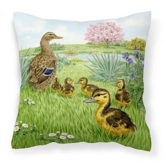 Carolines Treasures ASAD0693PW1414 Mallard and Ducklings by Sarah Adams Canvas Decorative Pillow  14Hx14W multicolor