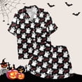 thumbnail image 6 of siminsem Satin Pajama Set for Women Cute Graphic Print Short Sleeve Button Front Sleep Shirt with Matching Comfy Shorts Lightweight Loungewear Pj Set for Relaxation, Black,XXL, 6 of 7