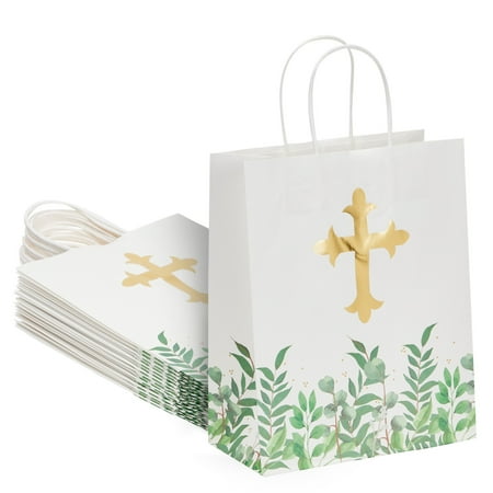 15 Pack of Religious Party Favor Gift Bags for Easter Christening Gifts, for Girls and Boys Baptism, First Communion, Confirmation Gift Bags (10 x 8 x 4 Inches)