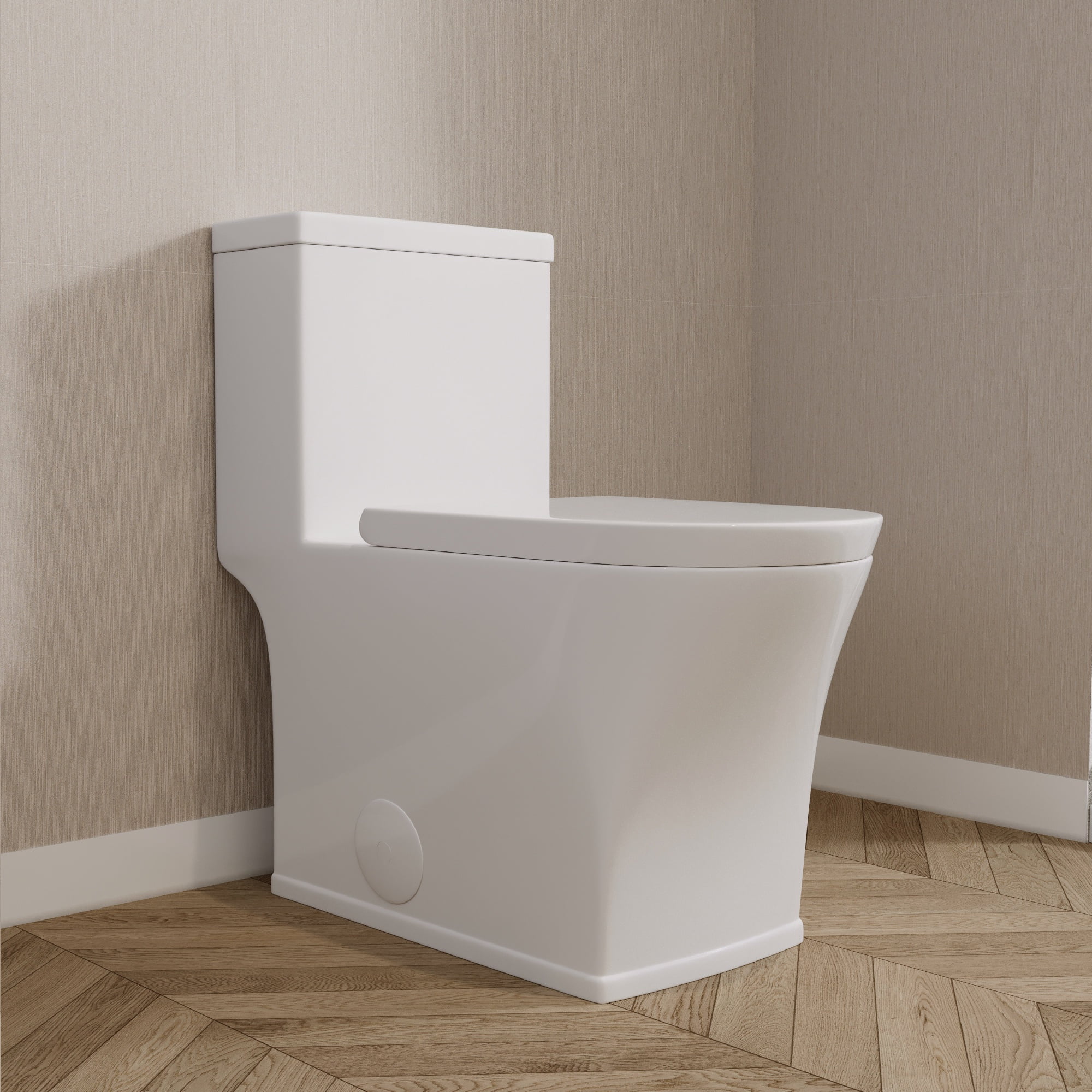 1-Piece 1.1/1.6 GPF Dual Flush Floor Mounted Elongated Toilet 12 in. Rough in Size in Glossy White, Seat Included