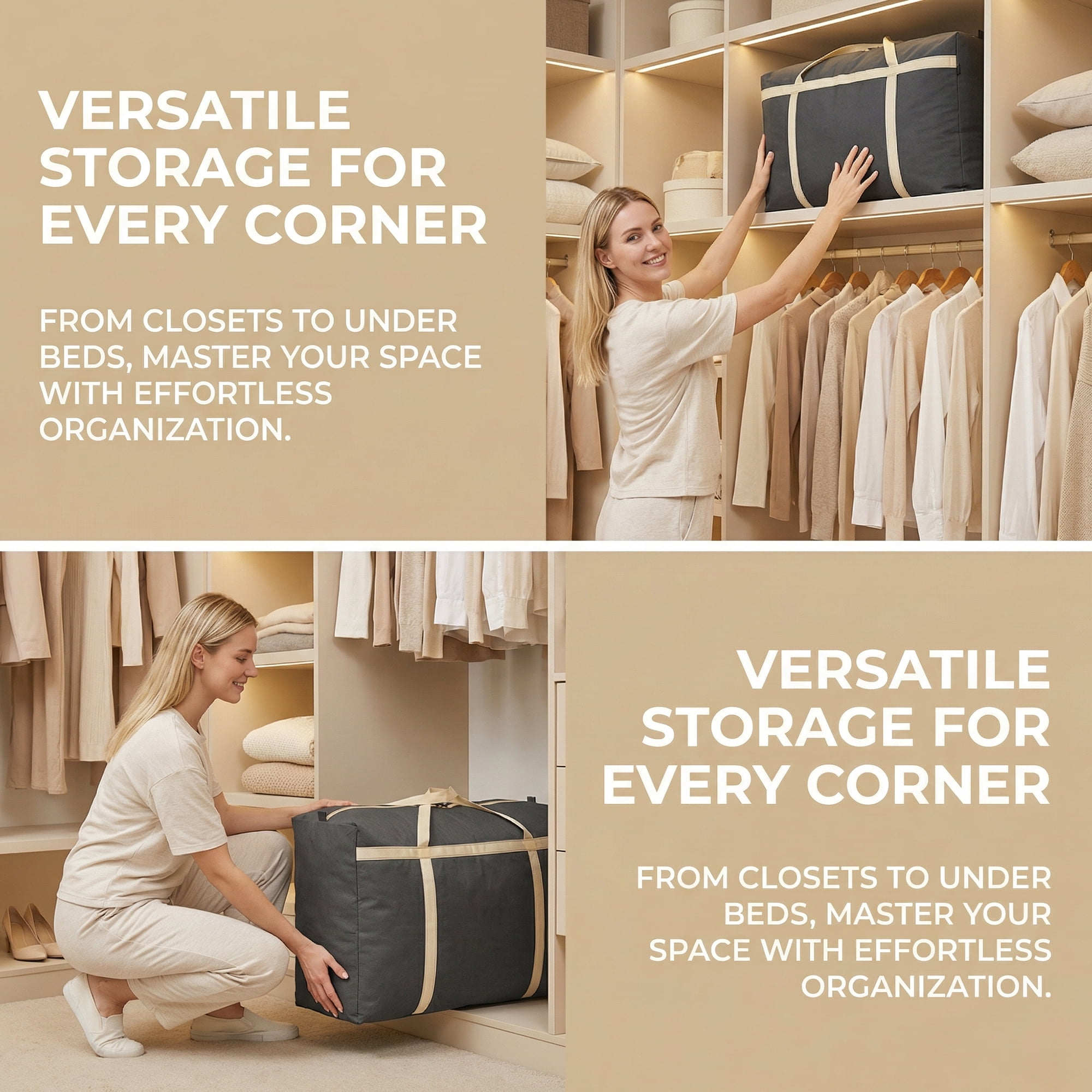 Unique Bargains Foldable Storage Bags for Organizing Clothing Black 26.8"x9.8"x19.7"