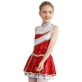 thumbnail image 2 of MSemis Girls Cheer Leader Uniform Dance Dress Shiny Sequin Sleeveless Dancewear Red 10, 2 of 6