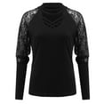 thumbnail image 6 of Women's New Slim Fit Stretchy U Neck Floral Lace Long Sleeve Tops Stylish Comfortable Trendy Casual Blouse, 6 of 9