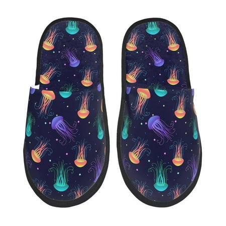 Balery Sea Jellyfish Slient Indoor Furry Fleece Comfort House Shoes Soft Non-Slip Home Shoes Cotton slippers House Slippers-- Medium
