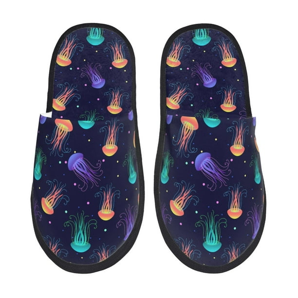 Balery Sea Jellyfish Pantuflas de Casa de Felpa Silenciosas con Diseño Estampado, Zapatillas Cómodas Antideslizantes de Algodón para Interior-Medium