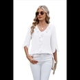 thumbnail image 1 of Blusas Informales Elegantes para Mujer, con Mangas 3/4, Cuello en V y Volantes, Blancas, Talla XXL, 1 of 5