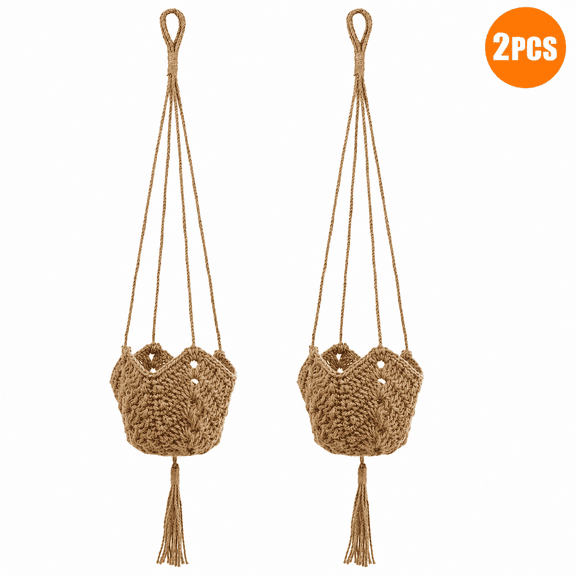 Macrame Plant Hanger Jute Crochet Plant Hanger Indoor with 2 Hooks Hanging Planter Basket Flower Pots Holder for Boho Home Décor 2 Pcs