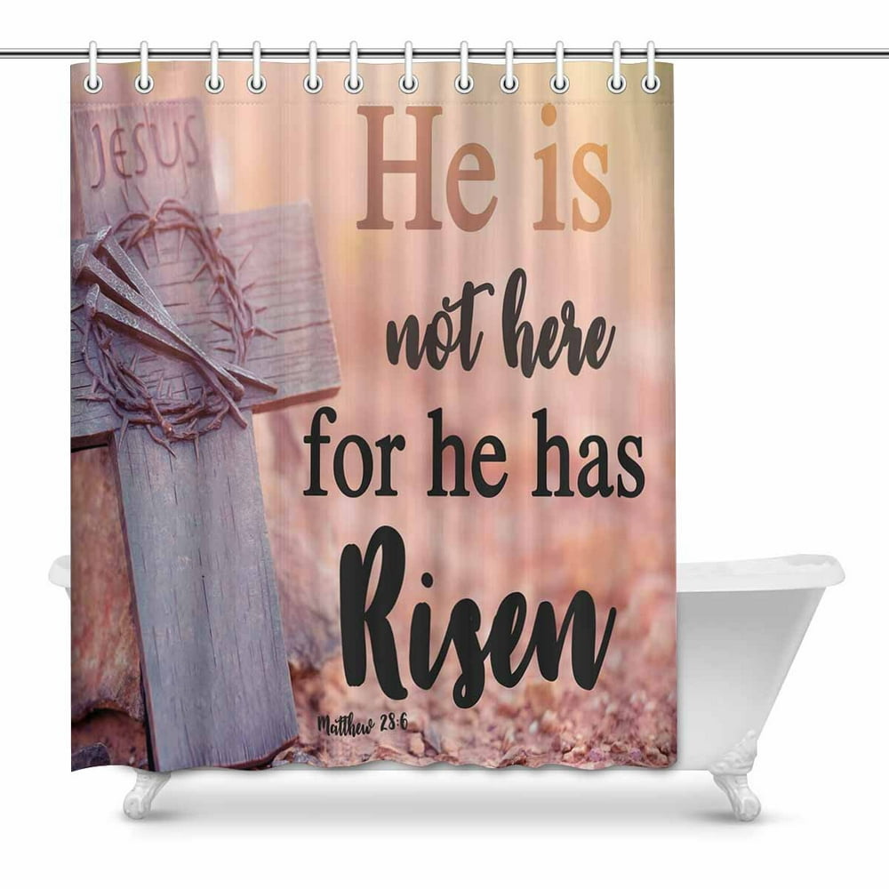 MKHERT Christian Bible Lettering Easter He Has Risen Waterproof Shower