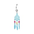 thumbnail image 3 of 3pcs Surgical Steel 14G Dangle Dream Catcher Belly Button Rings Women Dangling CZ Curved Barbell Navel Rings, 3 of 5
