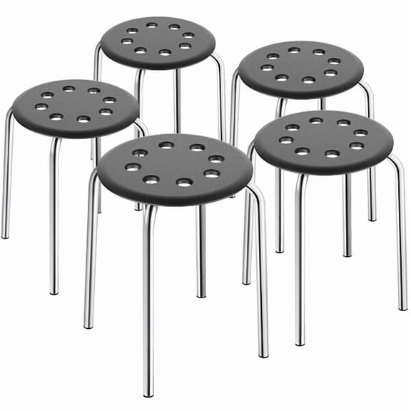 RTRWDC 5-Piece Plastic Stack Stools, Round Top, Silver, 17.5" Seat Height, 265lb Capacity, 8-Hole Ventilation, for Home/Office/School