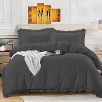 BedDecor 100% Egyptian Cotton Ruffle Trim Fringe Duvet Cover Set: Elegance with a Delicate Touch |Oversize King, Dark Grey
