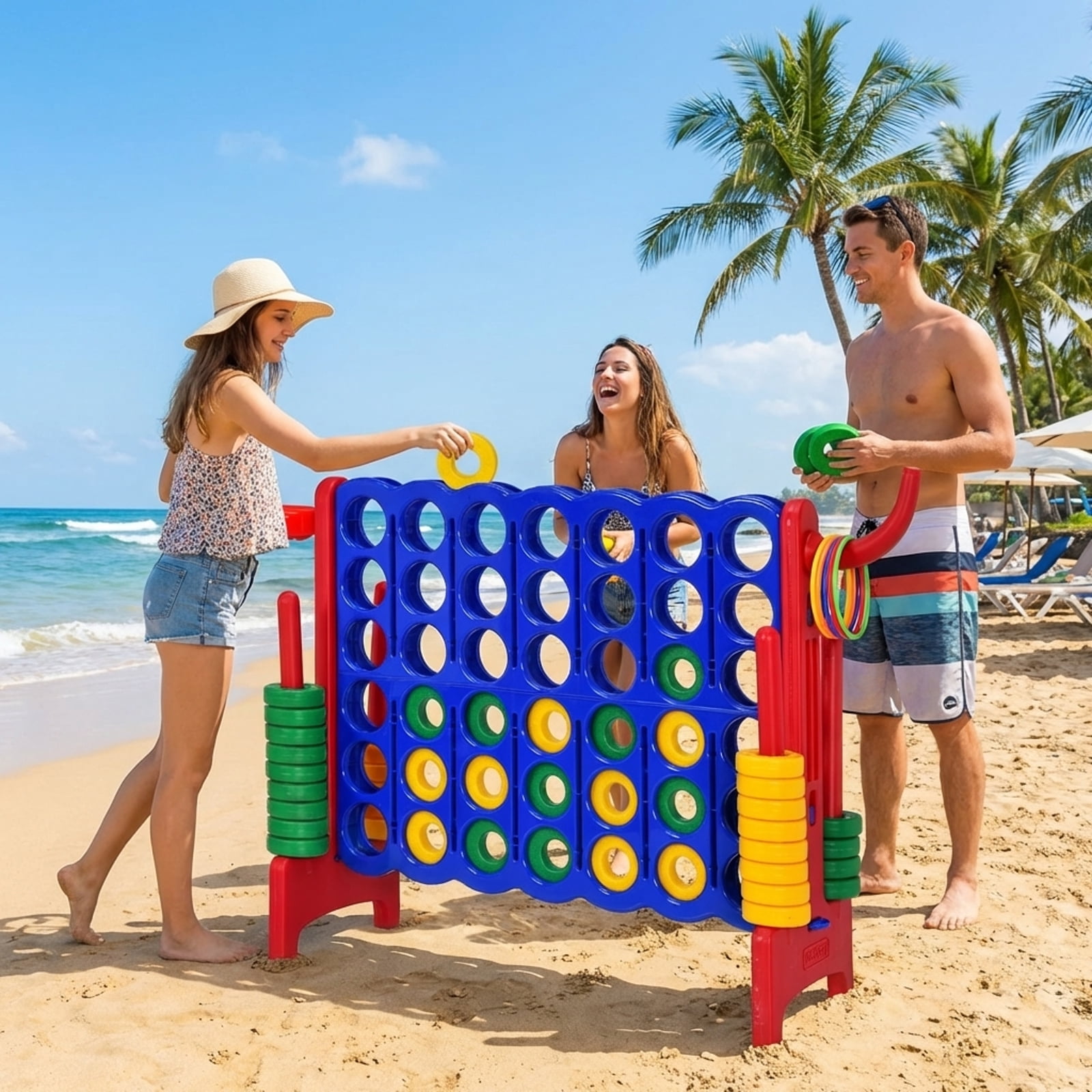 Redsmile 2.5ft 4-to-Score Giant Game Set Red - Portable Outdoor Indoor Game for Birthday Party BBQ Camping Family Fun