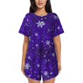 thumbnail image 1 of Balery Dark Purple Snowflakes Conjunto de Pijama para Mujer con Estampado, Dos Piezas de Manga Corta y Shorts, Ropa de Dormir Suave con Cuello Redondo y Bolsillos-X-Large, 1 of 6