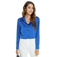 thumbnail image 2 of Needbo Women's Blouse Satin Silk Long Sleeve Button Down Shirts with Pocket Casual Work Office Top, Royal Blue XS-3XL, 2 of 9