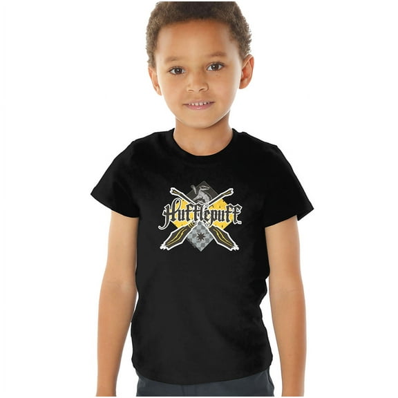 Harry Potter Hufflepuff Broomstick Badger Logo Kids T Shirt (2) for Youth Toddler Boys and Girls, Black