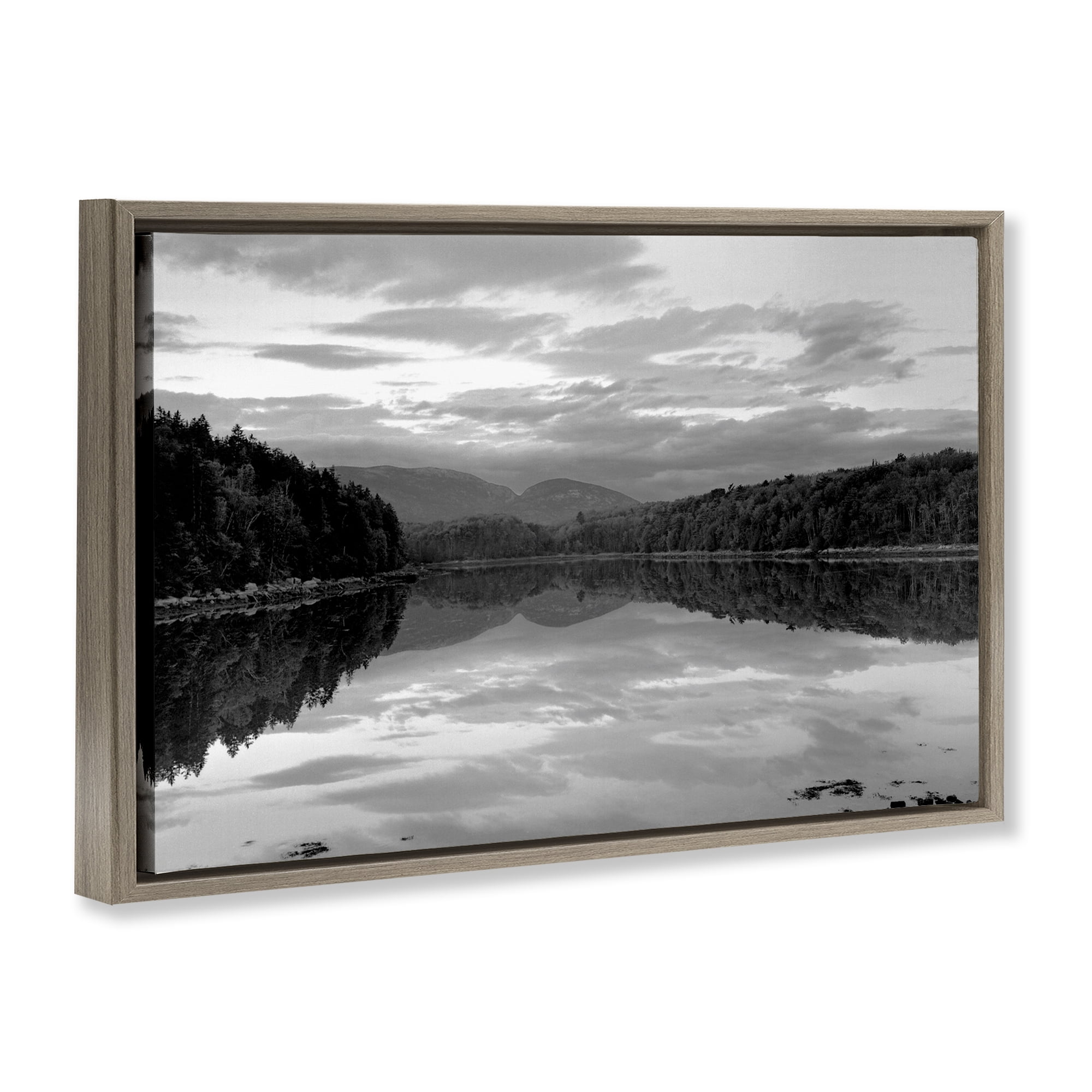 Stupell Industries Acadia Reflection in Monochrome Brown Framed Floater Canvas Wall Art, design by MJ Photography