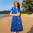 thumbnail image 4 of Balery A Blue Glitter Vestidos sueltos de manga corta para mujer, vestidos de verano 2025, vestidos casuales de corte A con vuelo., 4 of 6