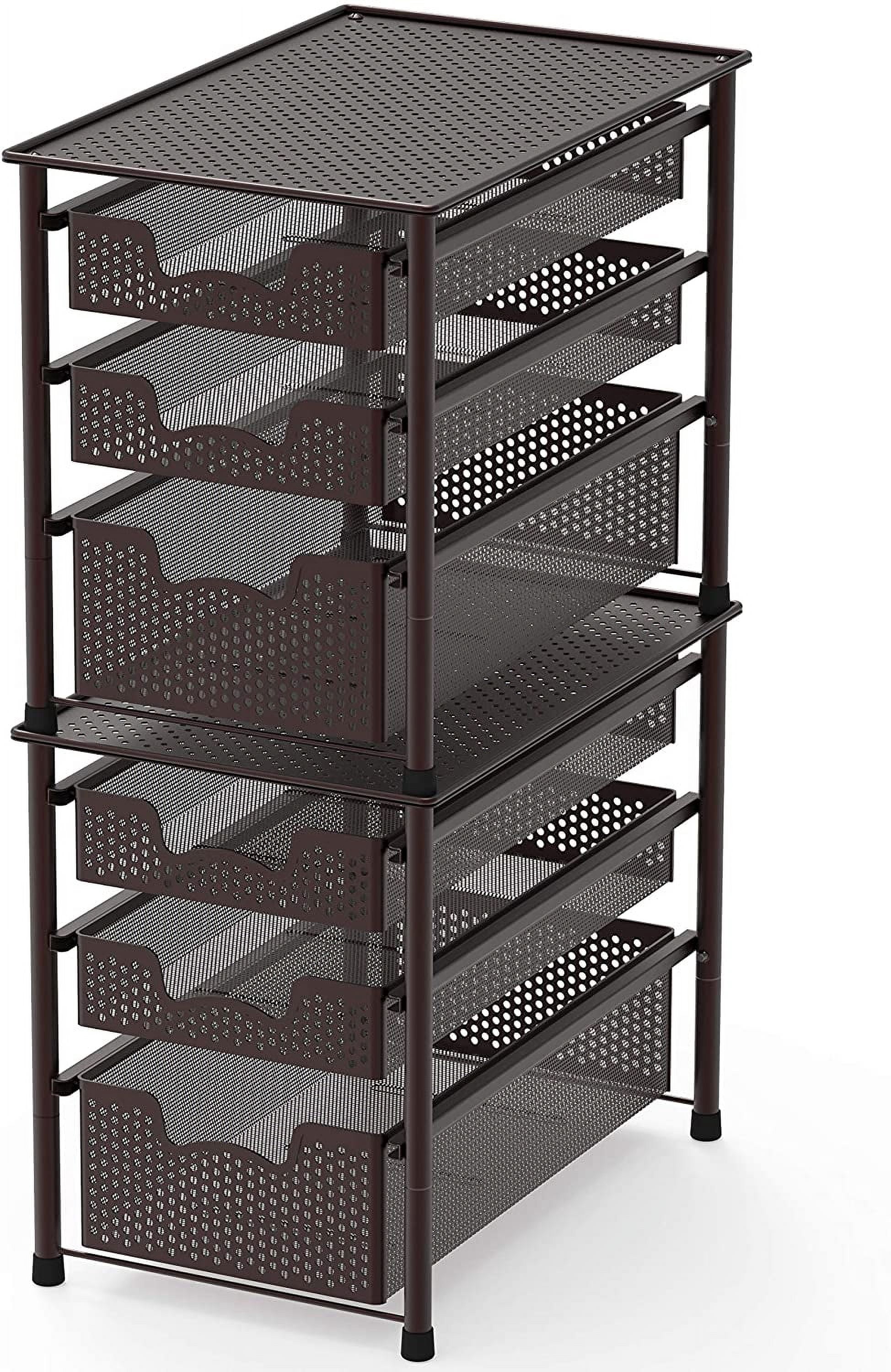 Stackable 3 Tier Sliding Basket Organizer Drawer, Bronze Finish, Kitchen Storage Rack, Space Saving Drawer Organizer, Adjustable Storage Solution