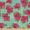 thumbnail image 2 of Ambesonne Tropical Fabric by the Yard Upholstery, Hibiscuses Exotic Floral, 10 Yards, Dark Coral and Cadet Blue, 2 of 5
