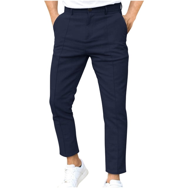 Dagugfen Work Pants for Men Tapered Leg Button Fitted Solid Color Lightweight Business Csaual Trousers