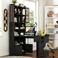 thumbnail image 2 of Euroco L-Shaped Corner Computer Desk for Home Office or Study desk, Study Modern Style Table with Drawers, Bookshelf & Hutch, 2-in-1 L-Shaped Design, Large Working Space,black, 2 of 9