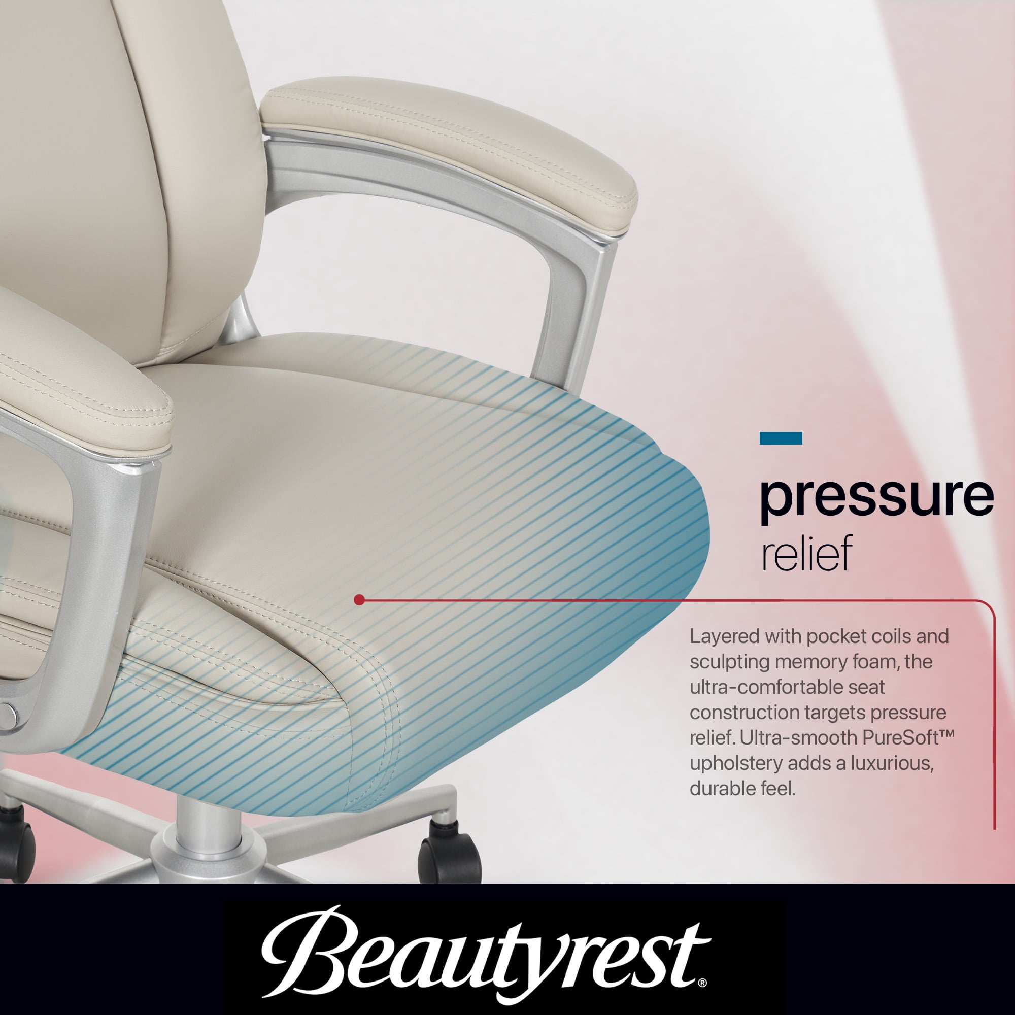 Beautyrest Beyla Ergonomic Manager Office Chair with Padded Armrest for Teens and Adults, Ivory