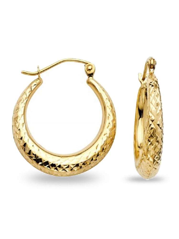 14k Yellow Gold 15-mm Diamond-cut Graduated Hoop Earrings