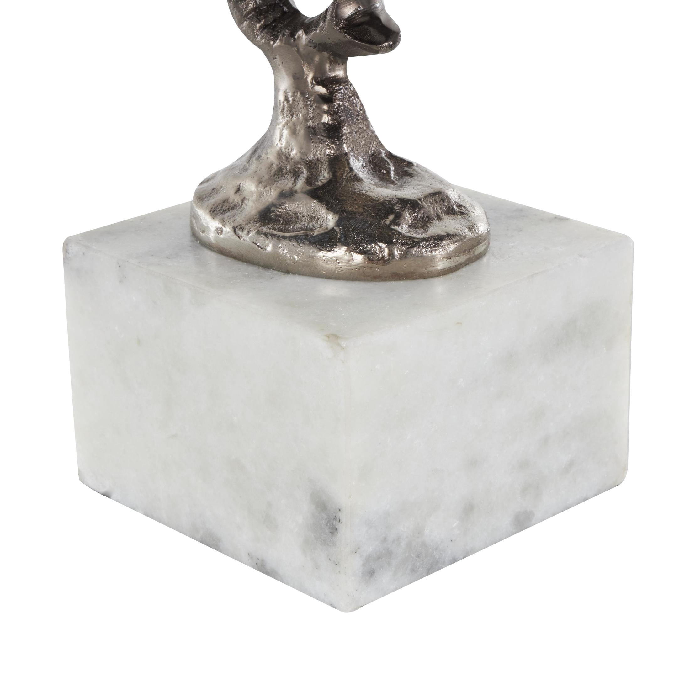 8" x 26" Silver Aluminum Metal Tall Cutout Silhouette Elephant Sculpture with Marble Base, by DecMode