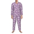 thumbnail image 3 of Fotbe Purple Butterflies Floral Pijama de Hombre con Estampado de Manga Larga, Conjunto de 2 Piezas, Ropa de Dormir Suave y Cómoda con Bolsillos-Small, 3 of 7