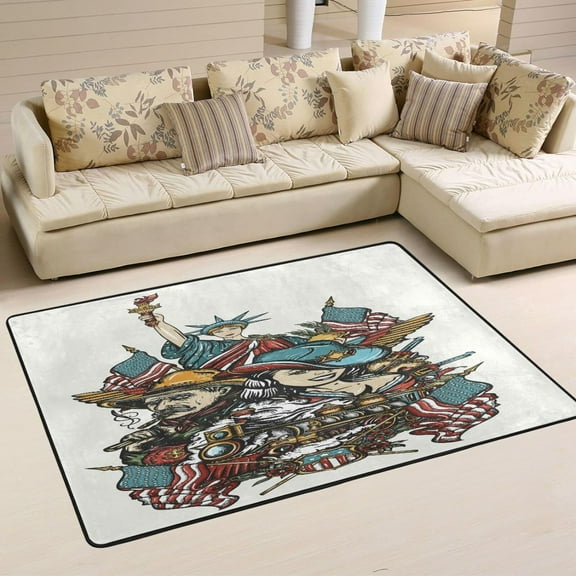 SKYSONIC 36x24in American Western Cowboy Area Rug, USA History Culture Non-Slip Floor Carpet for Indoor Living Dining Room Bedroom