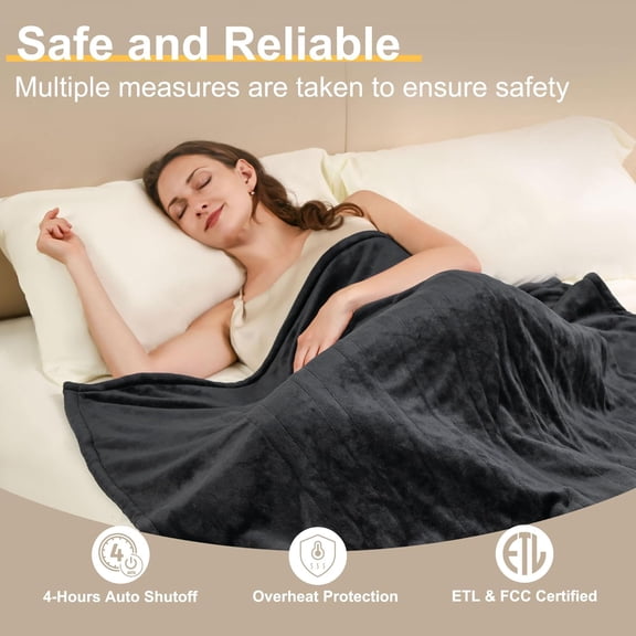 Electric Heated Foot Warmer and Heated Blanket Throw, Auto Off Overheat Protection, Home Office Use, Gifts, Brown Gray