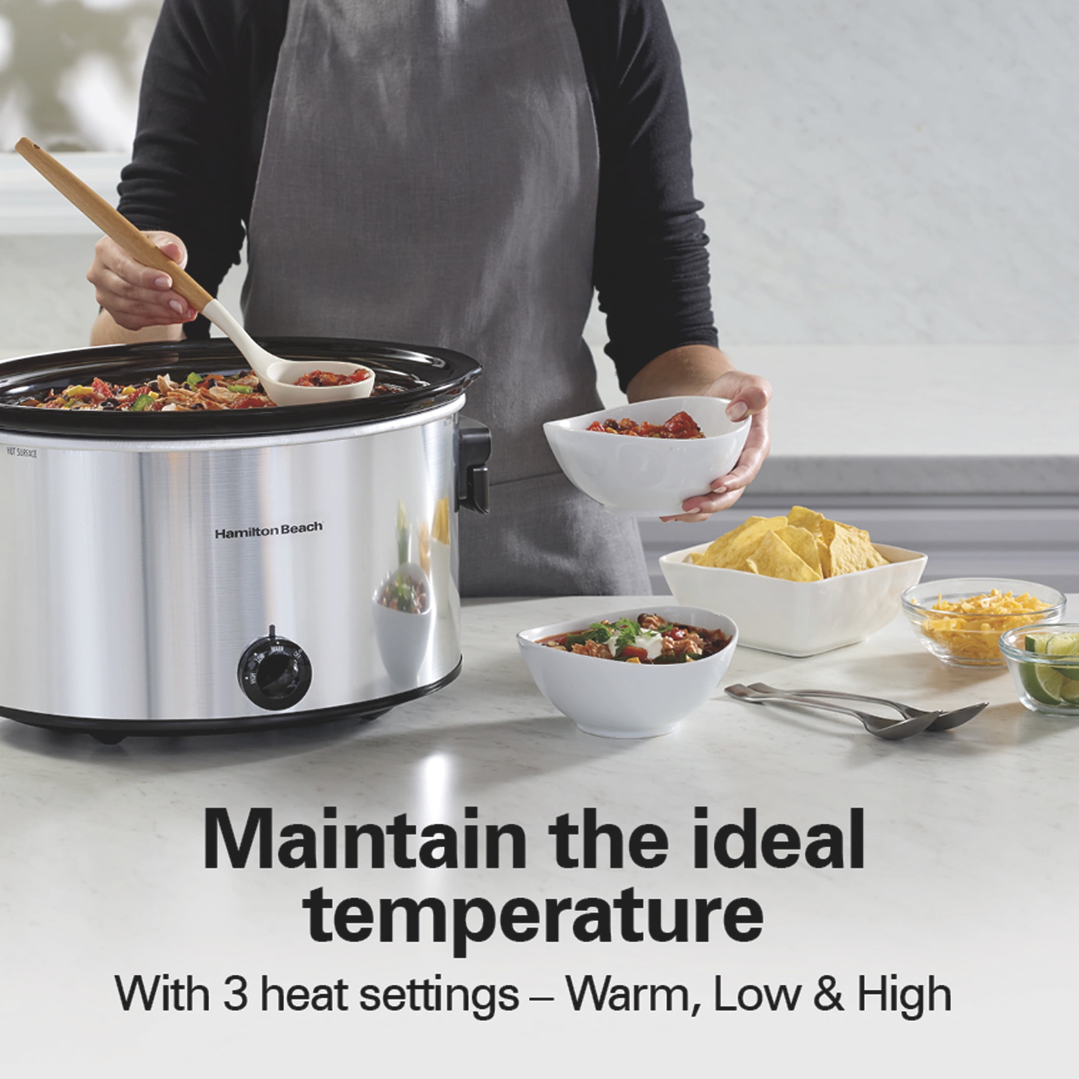 Hamilton Beach 10 Qt Slow Cooker, Stoneware Crock with Removable Pot, Stainless Steel