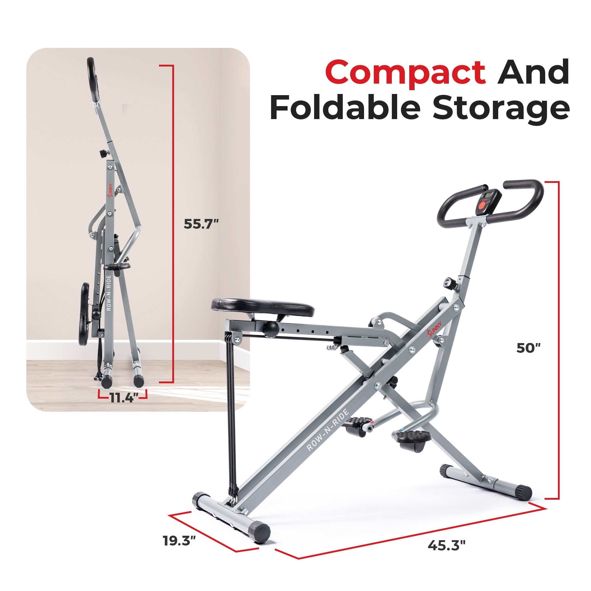 Sunny Health & Fitness Row-N-Ride Rowing Machine, Silver