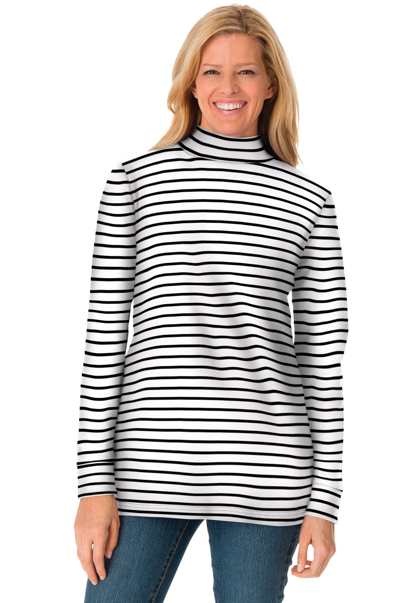 Download Woman Within - Woman Within Women's Plus Size Perfect Printed Long-Sleeve Mock-Neck Tee Shirt ...