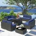 thumbnail image 2 of 10 Piece Patio Furniture Set with 44" Propane Gas Fire Pit Table, Outdoor Sectional Conversation Set Wicker Rattan Sofa Set with Coffee Table, 2 of 7