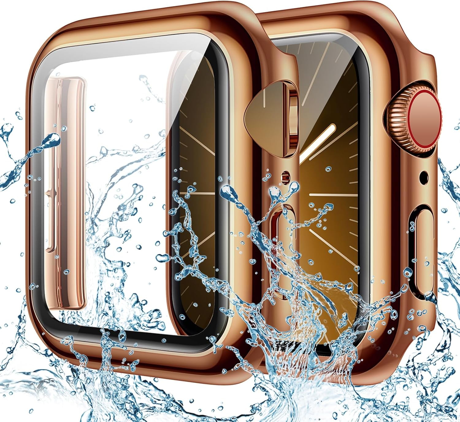XiHAMA Waterproof Screen Protector Case Compatible with Apple Watch Series 6/5/4/SE 44mm, Hard Bumper with Tempered Glass for Watch Cover
