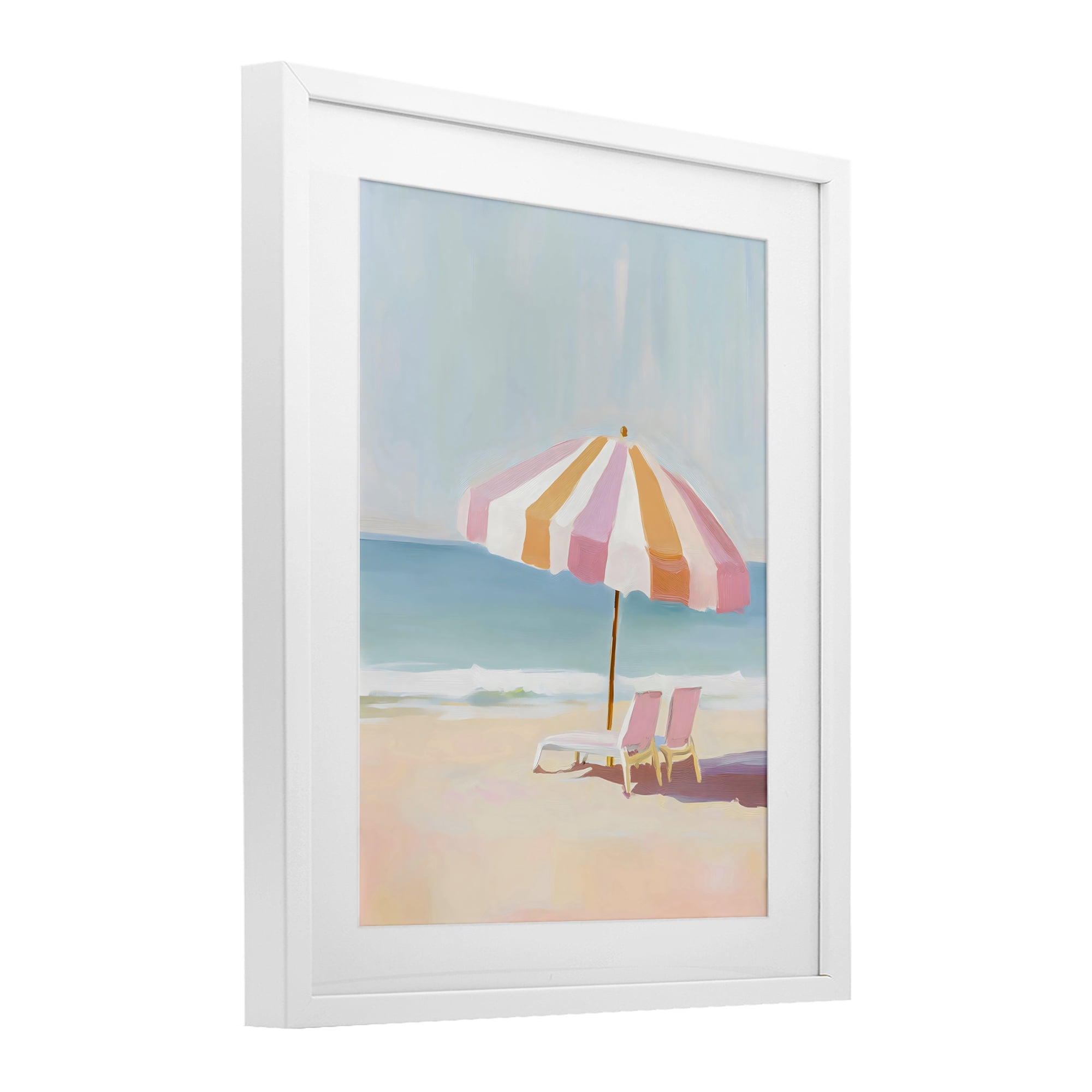 Stupell Industries Striped Umbrella & Chairs White Framed Print Under Glass, design by The Prints Vibe