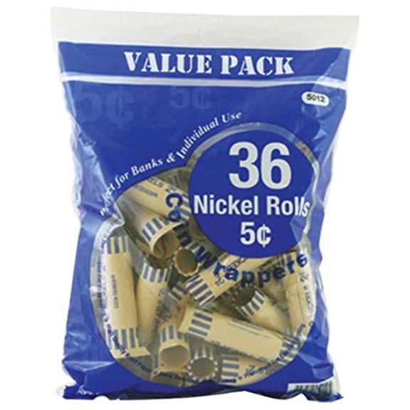BAZIC Wrapper Rolls Tube, Nickels, Silver, 36 Count