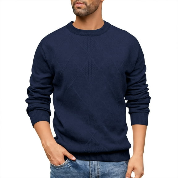 Busydd Sweaters for Men Fashion Casual Solid Color Long Sleeve Mens Sweaters Comfortable Knit Crewneck Mens Sweaters and Pullovers L
